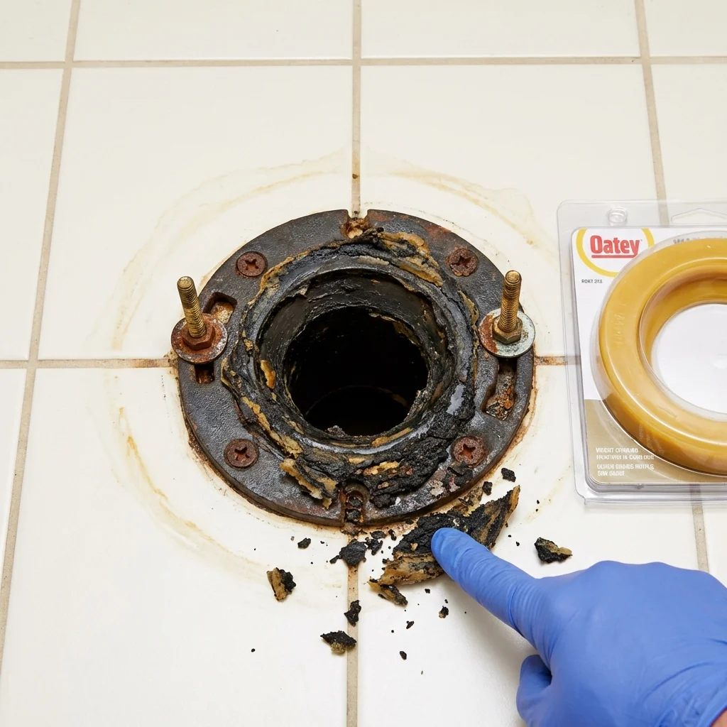 Failed wax ring showing water seepage at the base of a toilet in a Kealakekua, HI home